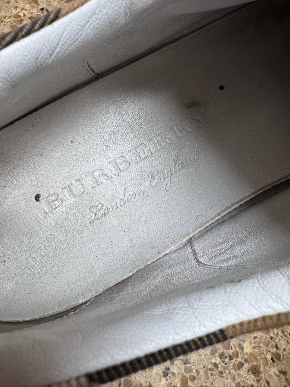 Burberry Tan Check & White Low-Top Sneakers for Men